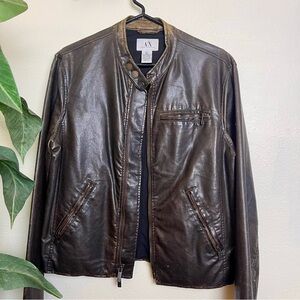 Armani Exchange Dark Brown Leather Jacket